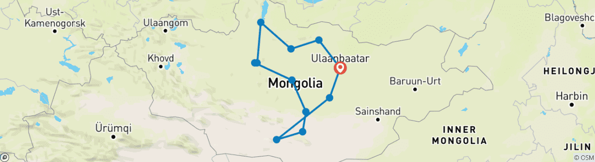 Karte von Große Mongolei Rund- & Reitreise (3 Wochen)