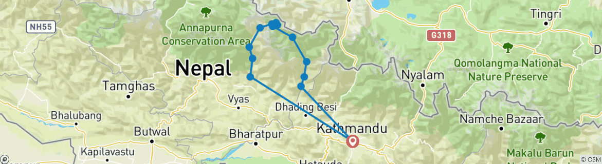 Mapa de Excursionismo por el circuito del Manaslu