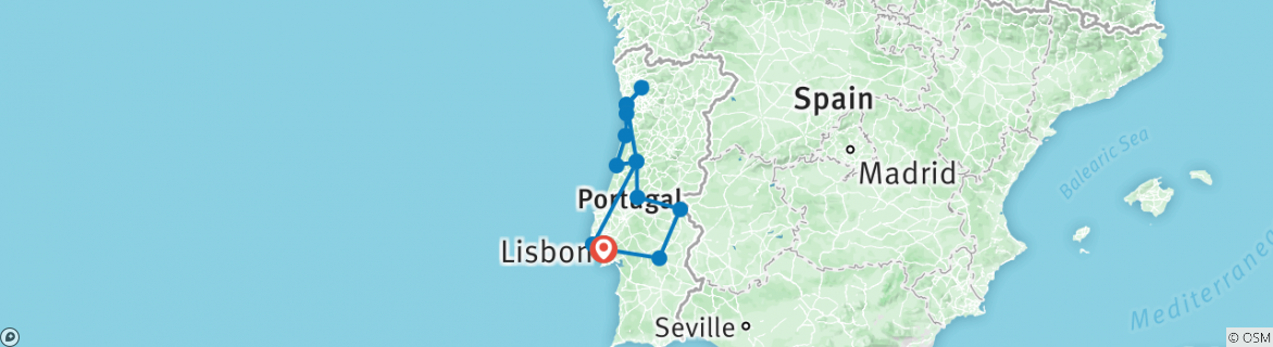 Image of a map showing the route of the tour