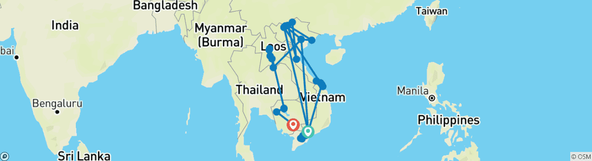 Map of Grand of Indochina Tour 25 Days