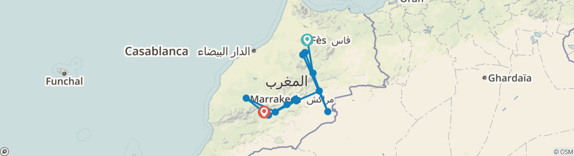 Karte mit der Reiseroute