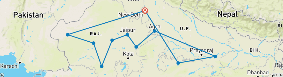 Foto van een kaart met de route van de rondreis