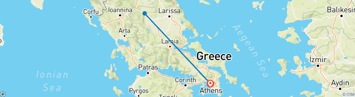 Map of 3 Days Tour From Athens To Meteora