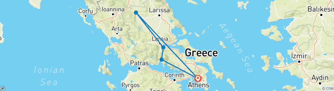 Carte du circuit Circuit de 3 jours d'Athènes aux Météores et à Delphes