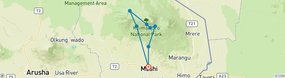 Mapa de Ruta Machame - 7 días