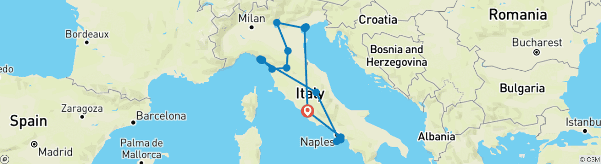Mapa de Italia: Pasta y plazas