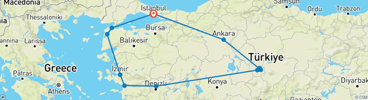 Image d'une carte montrant l'itinéraire du circuit