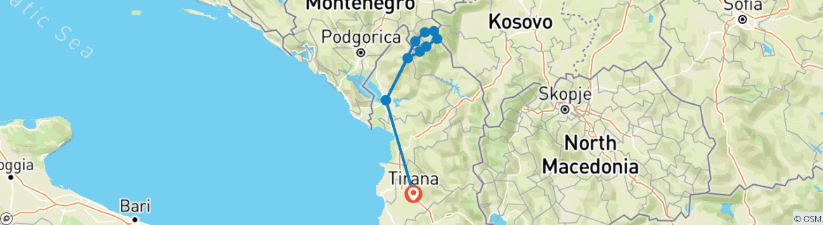 Mapa de Autoguiado: Picos de los Balcanes en 8 días