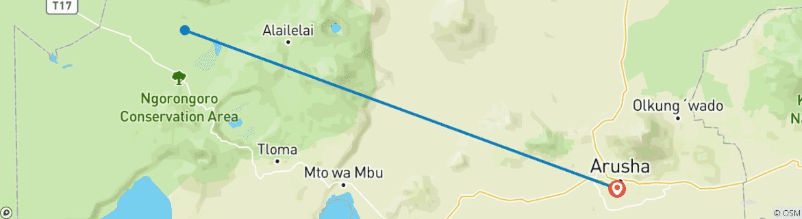 Map of 3 Days Ngorongoro Highland Trekking