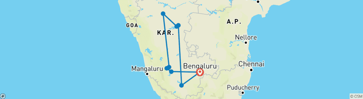 Carte du circuit Magnifique circuit de 10 jours en Inde du Sud au départ de Bangalore - Tout compris