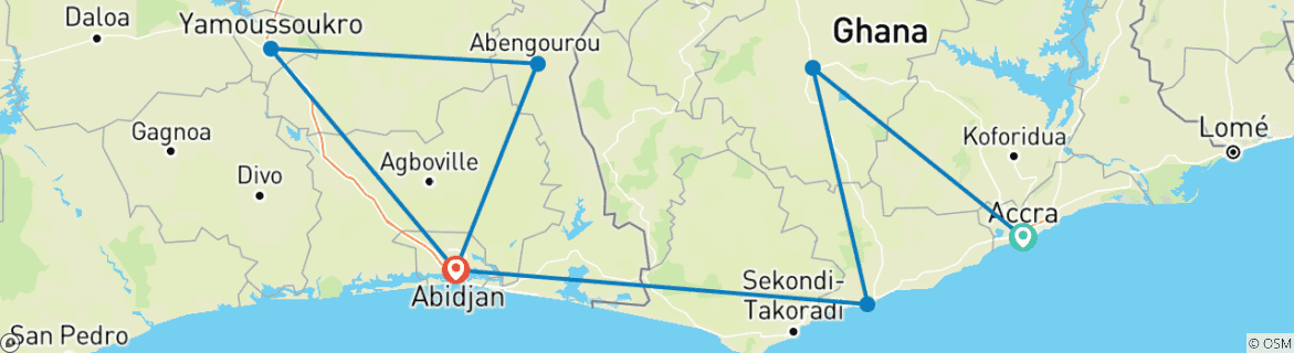 Image d'une carte montrant l'itinéraire du circuit