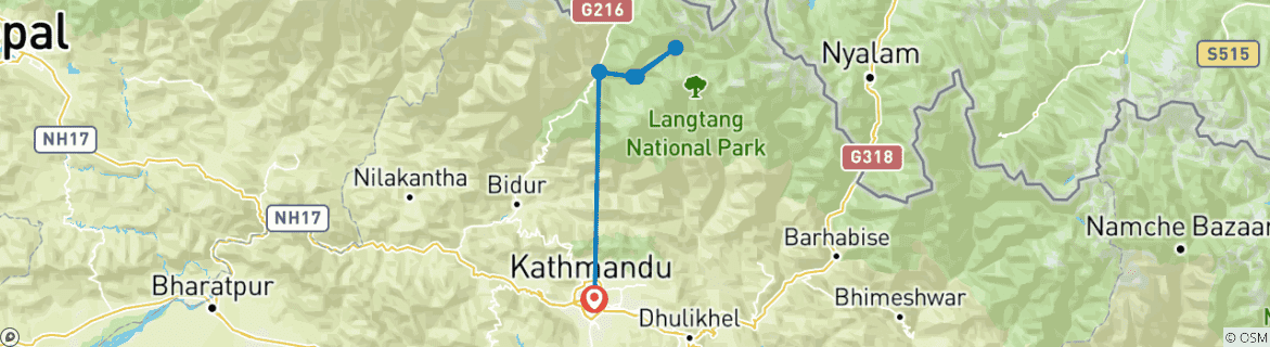 Image of a map showing the route of the tour