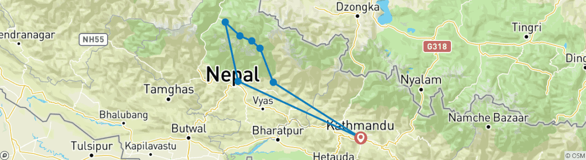 Carte du circuit Trek express à l'Annapurna - 11 jours