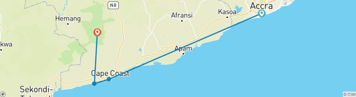 Image d'une carte montrant l'itinéraire du circuit