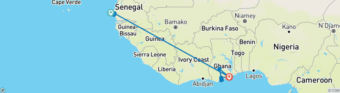 Carte du circuit Découvrez le Sénégal et le Ghana - 12 jours