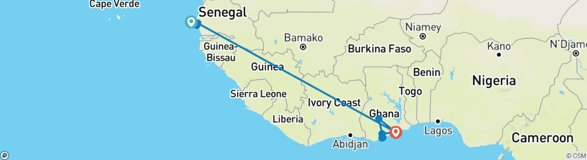 Carte du circuit Découvrez le Sénégal et le Ghana - 12 jours