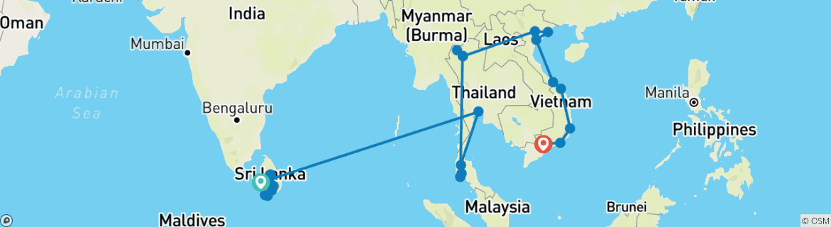 Map of Sri Lanka, Thailand & Vietnam - Feel Free Travel