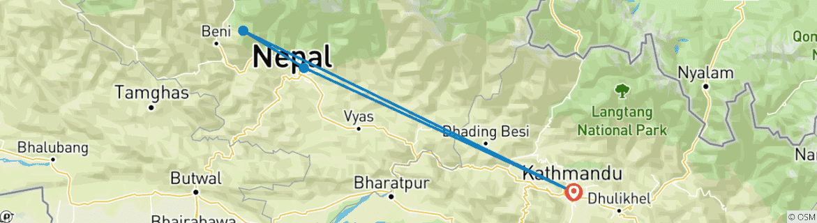 Map of Ghorepani Poon Hill Trek- 9 Days