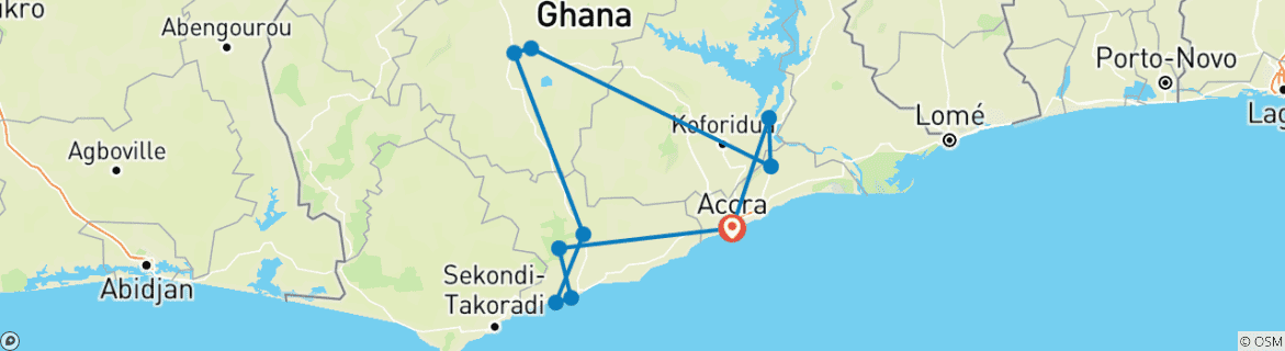 Map of Historical & Cultural Tour of Ghana, 12 Days