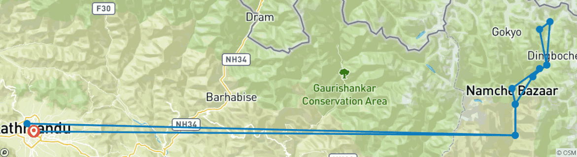 Image d'une carte montrant l'itinéraire du circuit