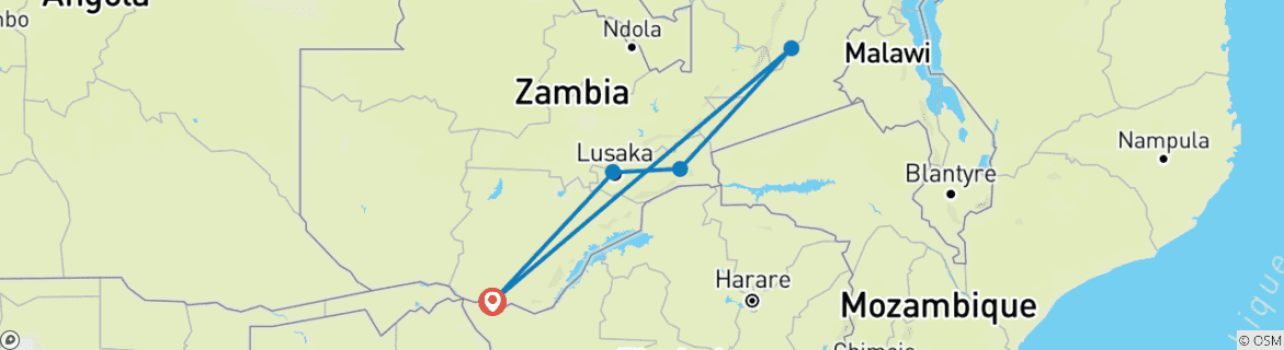 Map of 10 Days Exploring The Wonders Of Zambia