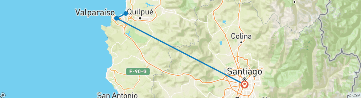 Image of a map showing the route of the tour