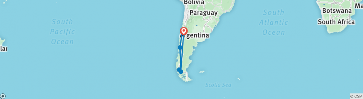 Map of Chilean Patagonia through its channels - 12 days