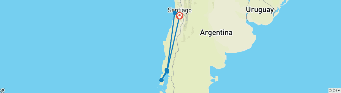 Carte du circuit Chili : Santiago, Viña del Mar, Puerto Montt, Puerto Varas et l'île de Chiloé - 10 jours