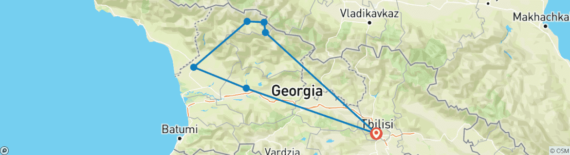 Image d'une carte montrant l'itinéraire du circuit