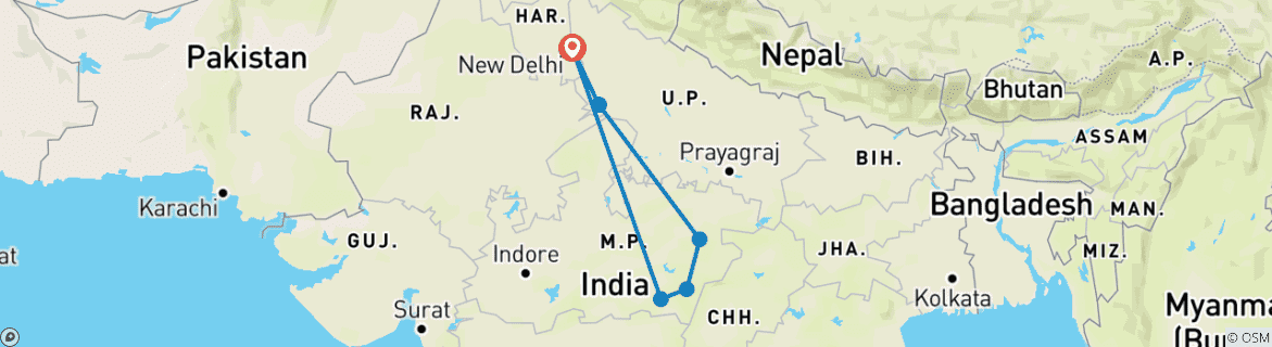 Foto van een kaart met de route van de rondreis