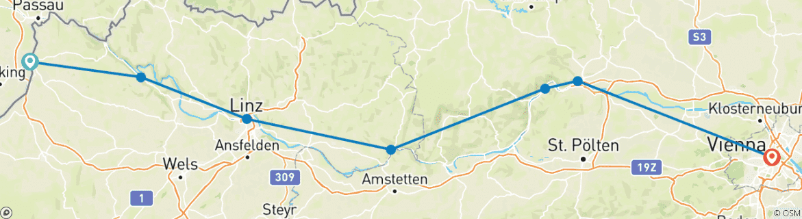 Map of Danube Cycle Path 8/7