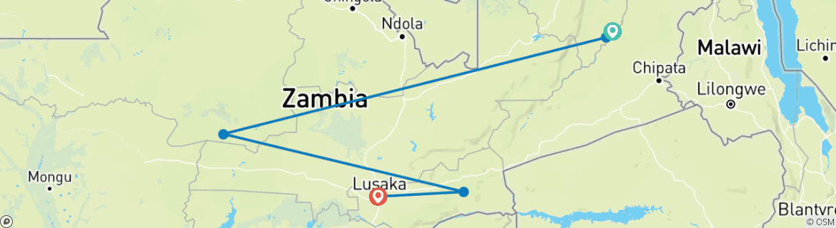 Carte du circuit Les points forts de la Zambie - 15 jours