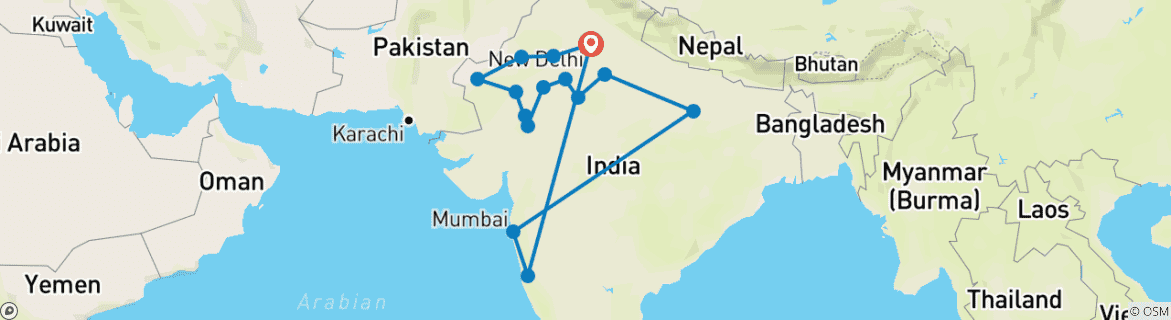 Foto van een kaart met de route van de rondreis