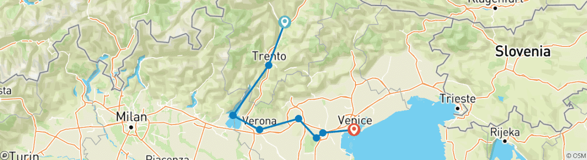 Carte du circuit Bolzano - Venise 8/7