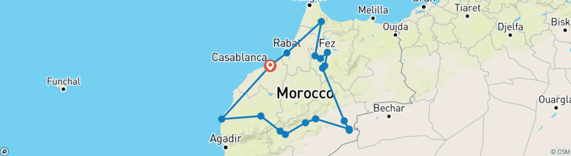 Map of 10 Days Tour from Casablanca - Imperial Cities & Desert