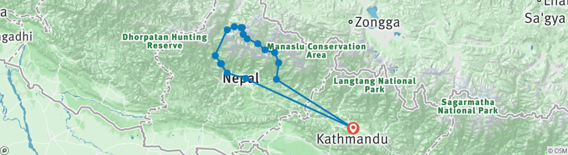 Carte du circuit Circuit de l'Annapurna - Thorong La Pass 5416m Via Ghorepani PoonHill - 18 Jours