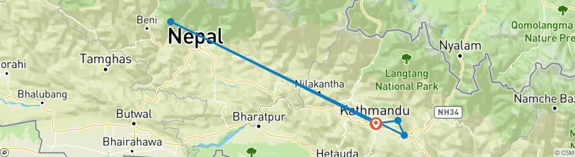 Image of a map showing the route of the tour