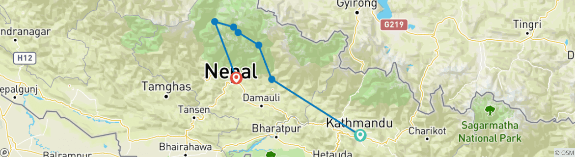 Carte du circuit Circuit de l'Annapurna - 10 jours