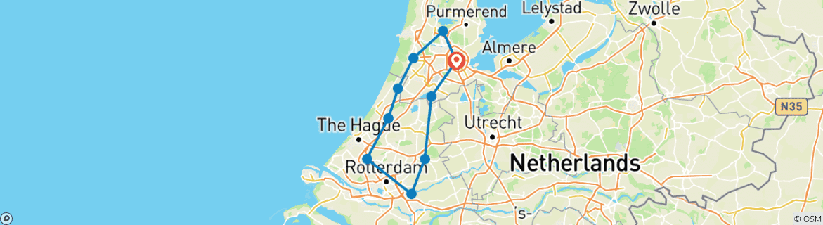 Carte du circuit Tour des tulipes, vélo et péniche en Hollande