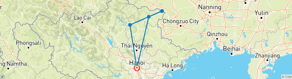 Map of 3-Day Hanoi - Ba Be Lake - Ban Gioc Waterfall