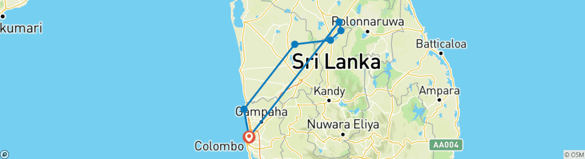 Mapa de Ayurveda Sri Lanka - 7 días