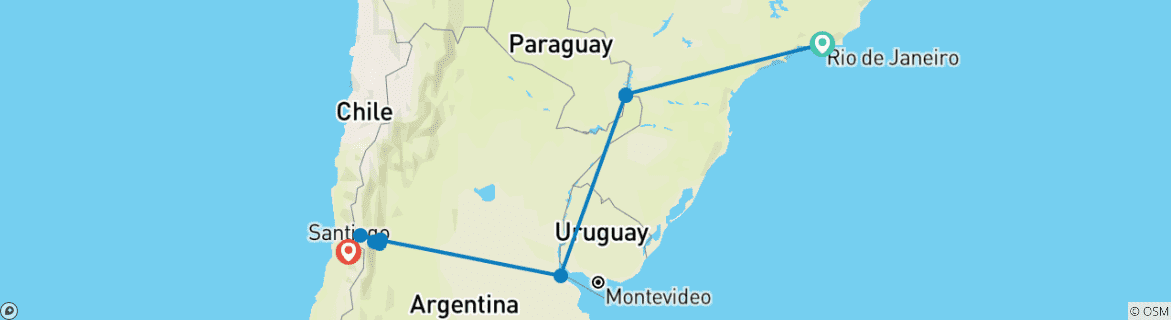 Mapa de De Río de Janeiro a Santiago de Chile - 17 días