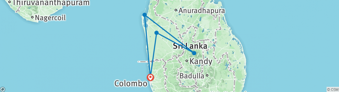 Mapa de Escondites asombrosos de Sri Lanka en 7 días