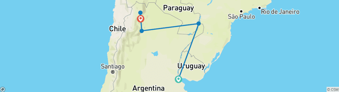 Map of North Argentina Route (12 Nights)