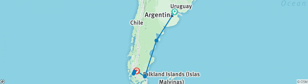 Carte du circuit Patagonie Atlantique et; Glaciers - 12 Nuits