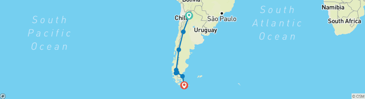Carte du circuit Aventure complète en Argentine - 21 jours