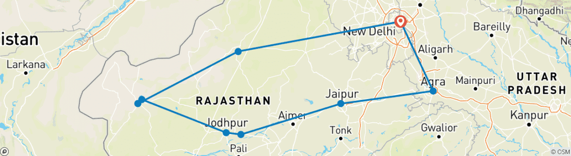 Karte mit der Reiseroute