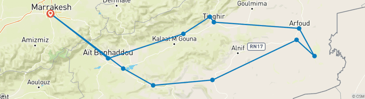 Image d'une carte montrant l'itinéraire du circuit