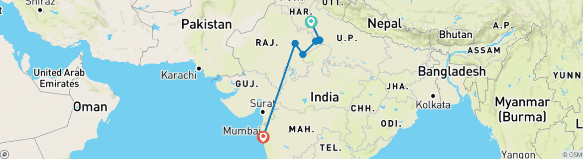 Foto van een kaart met de route van de rondreis