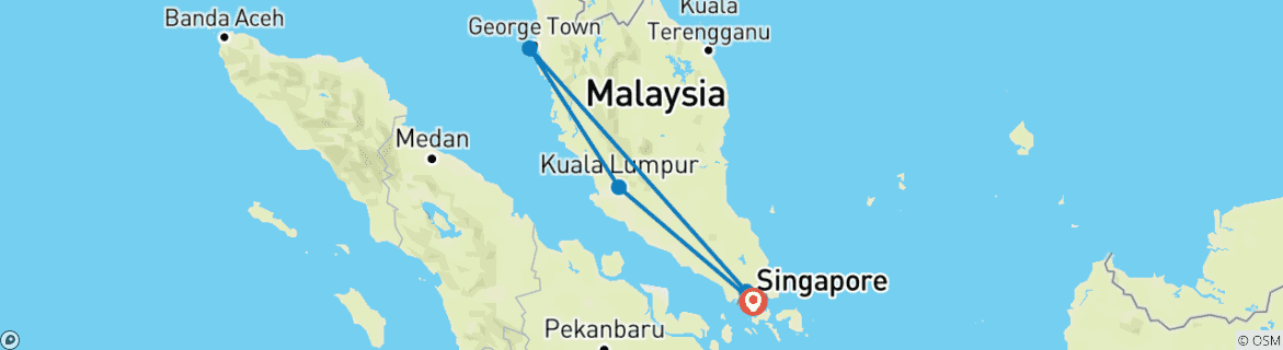 Karte von Singapur & Malaysia mit dem Zug